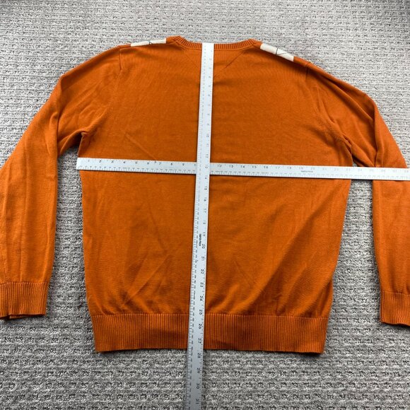 Tommy Hilfiger Argyle Sweater Men Large L Orange White Diamond Pattern Preppy - Picture 6 of 8